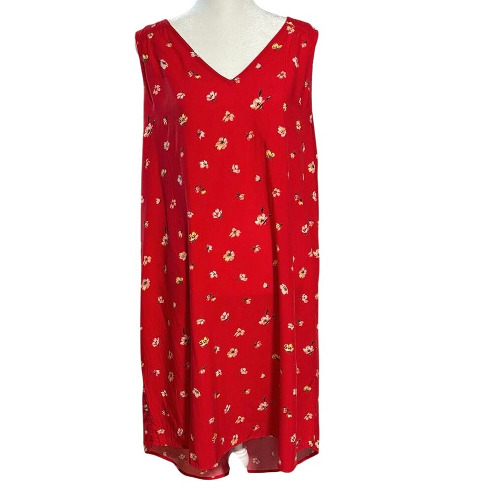Gap Size XL V Neck Floral Print Shift Dress Sleeveless Red
